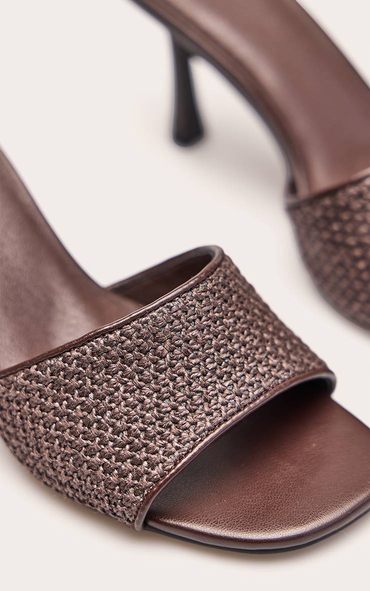 Chocolat Mules À Talon Bout Carré Texturées
