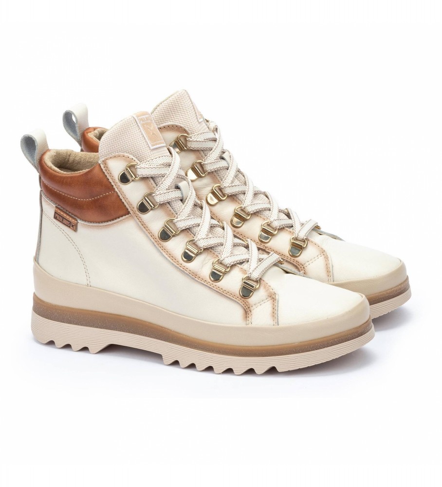 Botas de cano curto Pikolinos Vigo em couro branco-creme