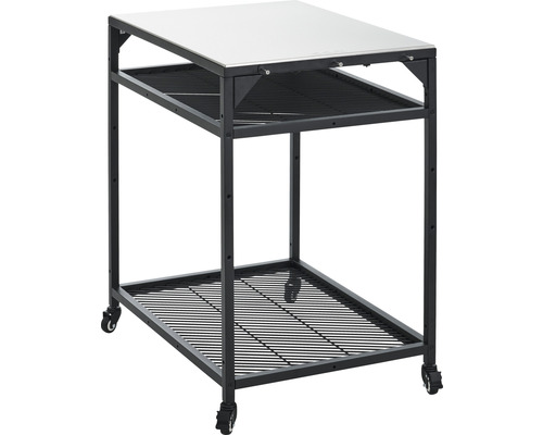Modulaire tafel Ooni, middelgrote uitvoering, 60 x 80 x 90 cm, roestvrij staal, zwart, robuust, twee in hoogte verstelbare inzetstukken en geïntegreerde haak