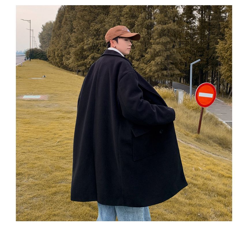 Andrei - Lange, dubbelrijige wollen jas