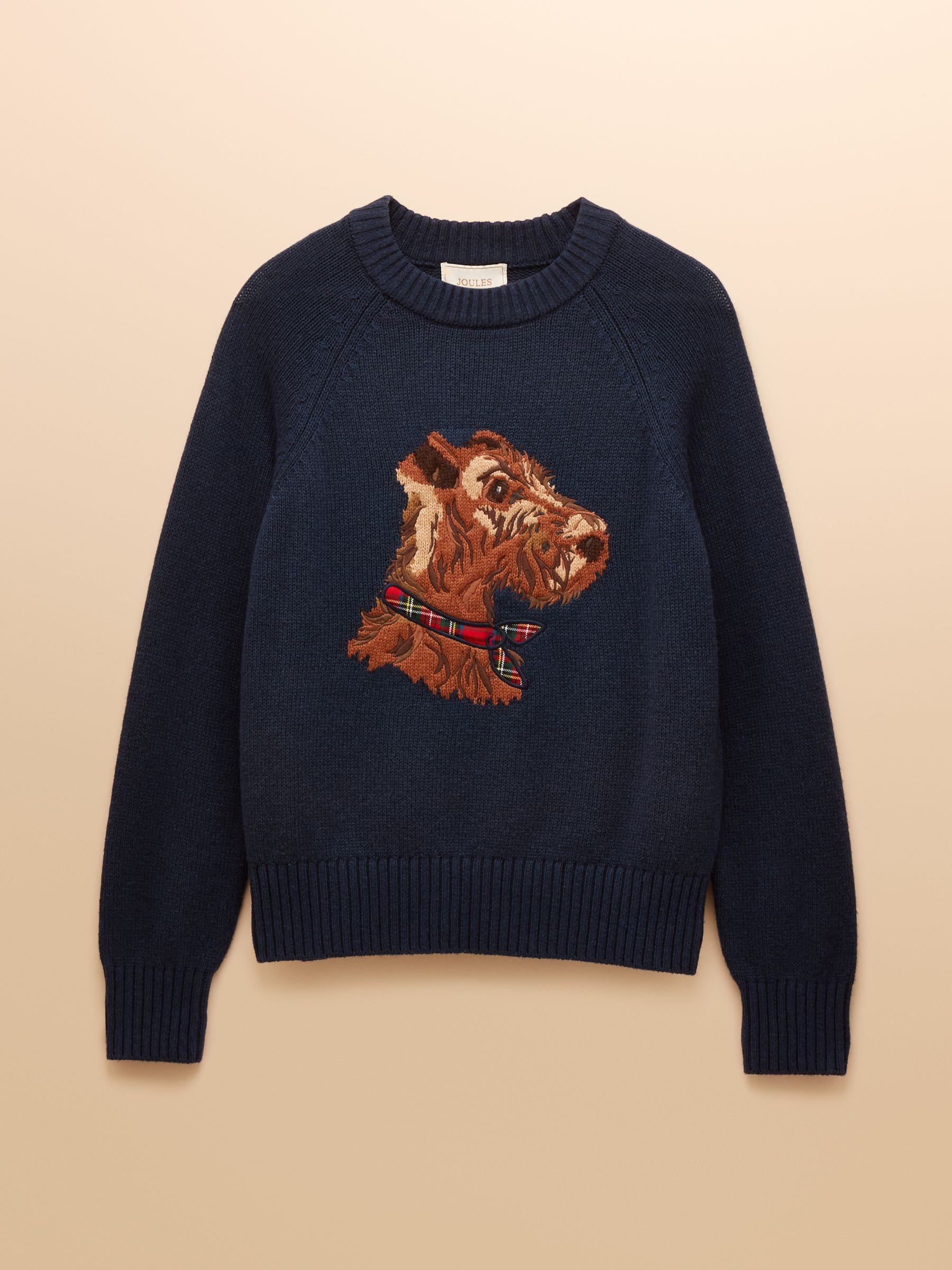 Navy Monty Dog - Joules Intarsia Cotton-Rich Crew Neck Jumper