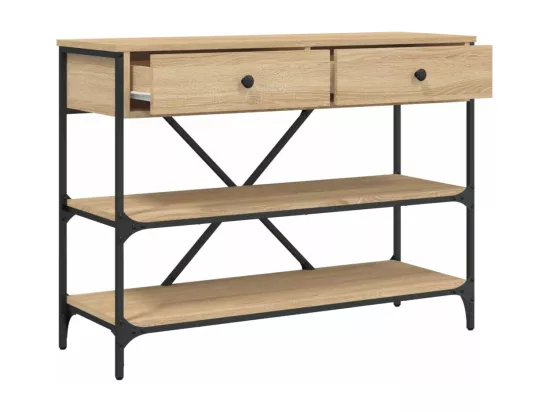 Table console avec tiroirs et étagères chêne sonoma