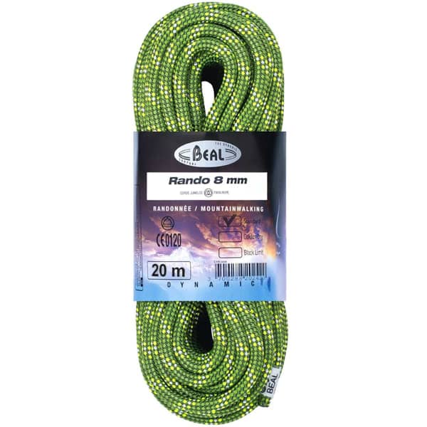 Corde alpinisme BEAL RANDO 8MM x 20M GREEN