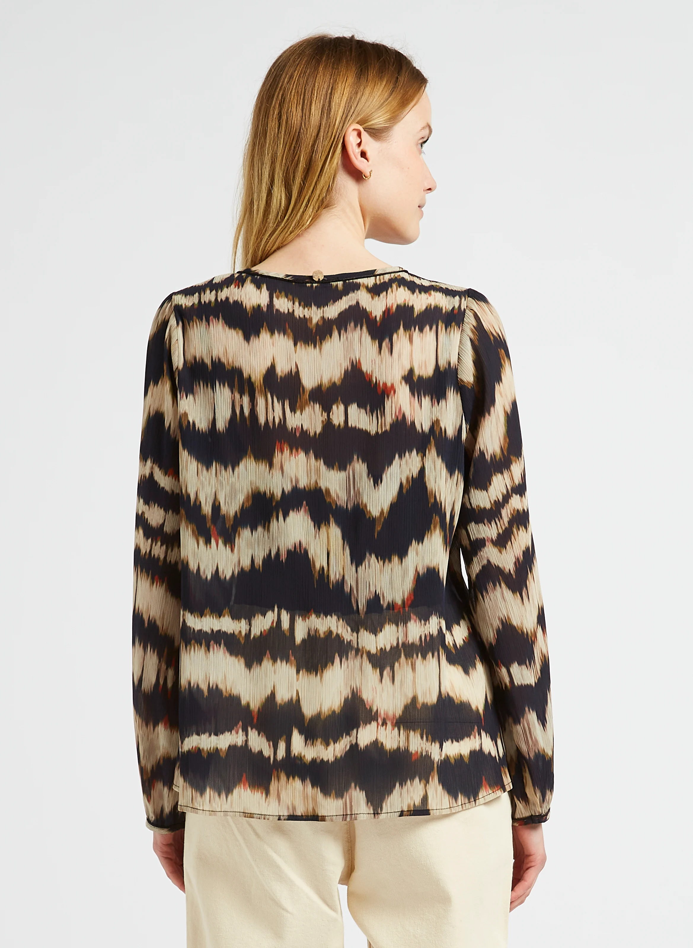 CASILDA - Blouse col V imprimée en crêpe| Marron