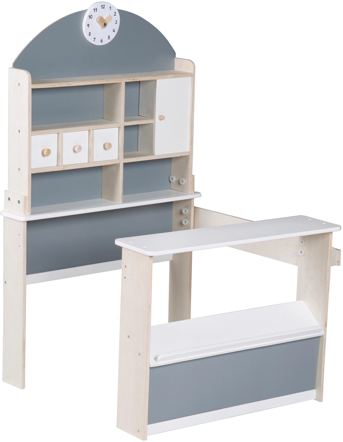 roba® Kaufladen »Verkaufsstand, weiss/grau/naur« mit Uhr