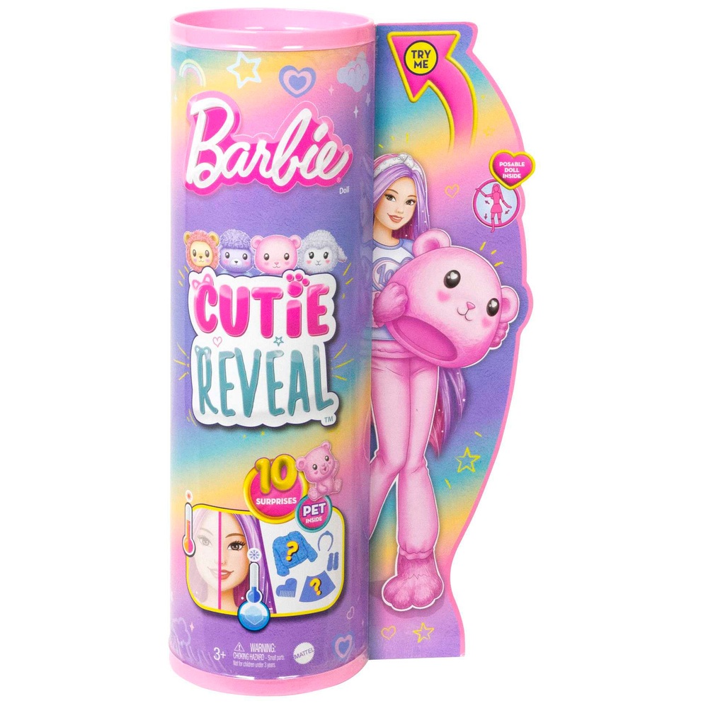 Barbie Cutie Reveal Puppe mit Teddy-Plüschkostüm und 10 Überraschungen