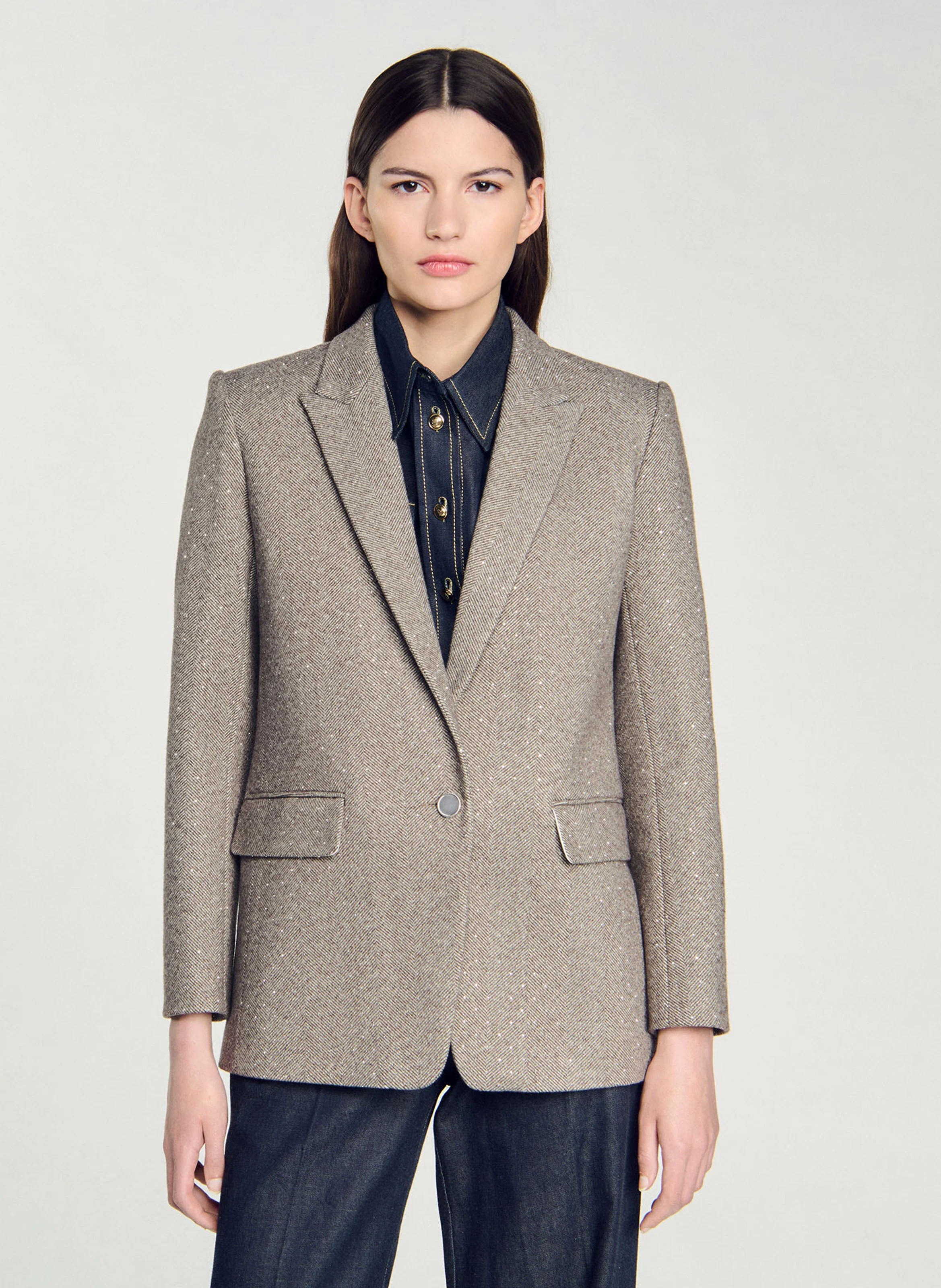 Veste de blazer droite| Beige