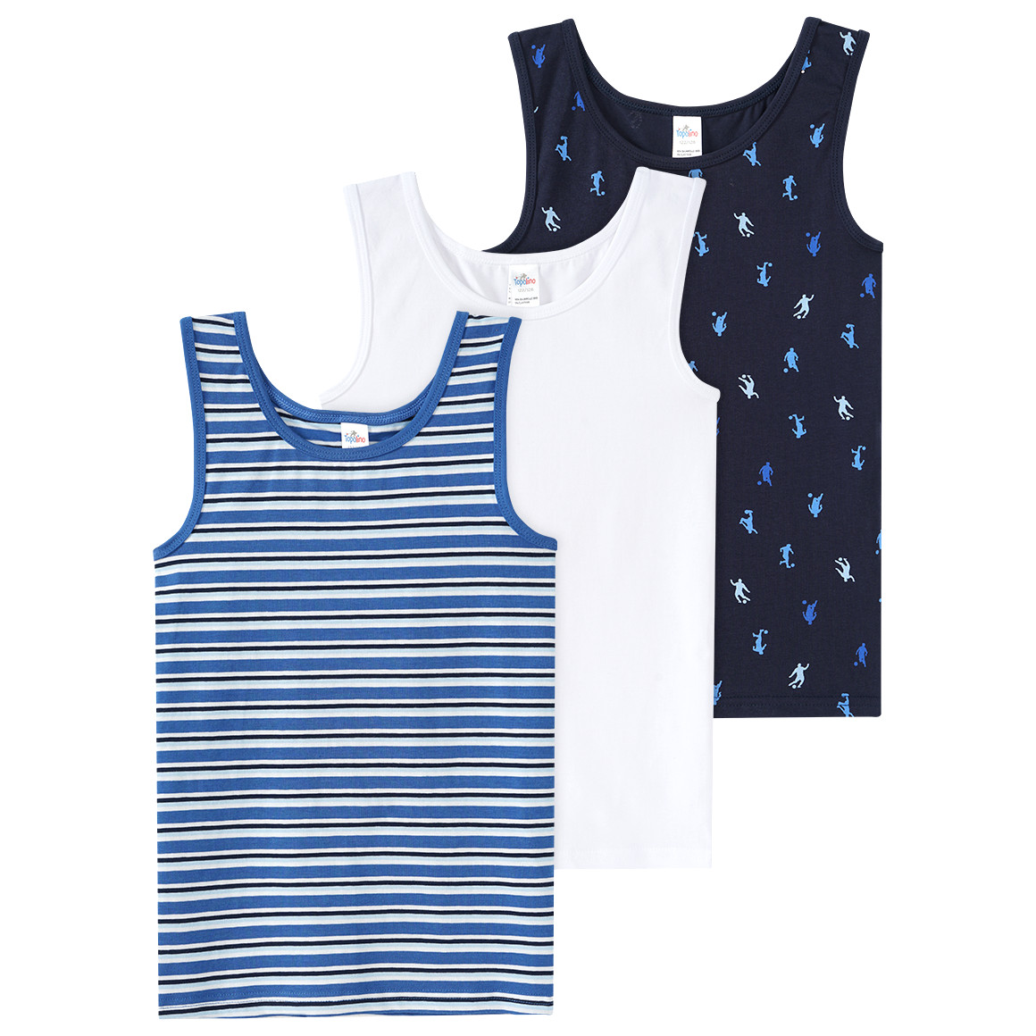 Topolino 3 Jungen Unterhemden mit Bio-Baumwolle dunkelblau / weiss / blau