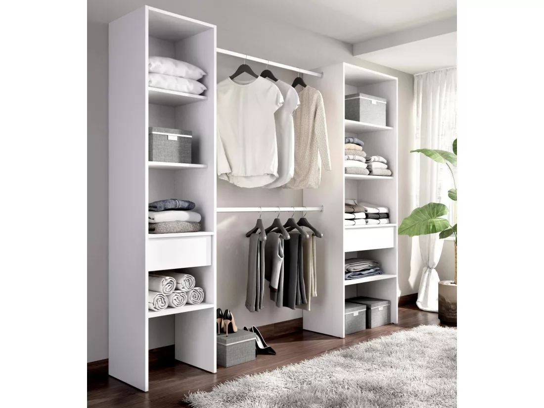 Grande Garde-robe Di, Meubles de chambre, Penderie de plain-pied, Placard à vêtements, 160x50 h185 cm, Blanc