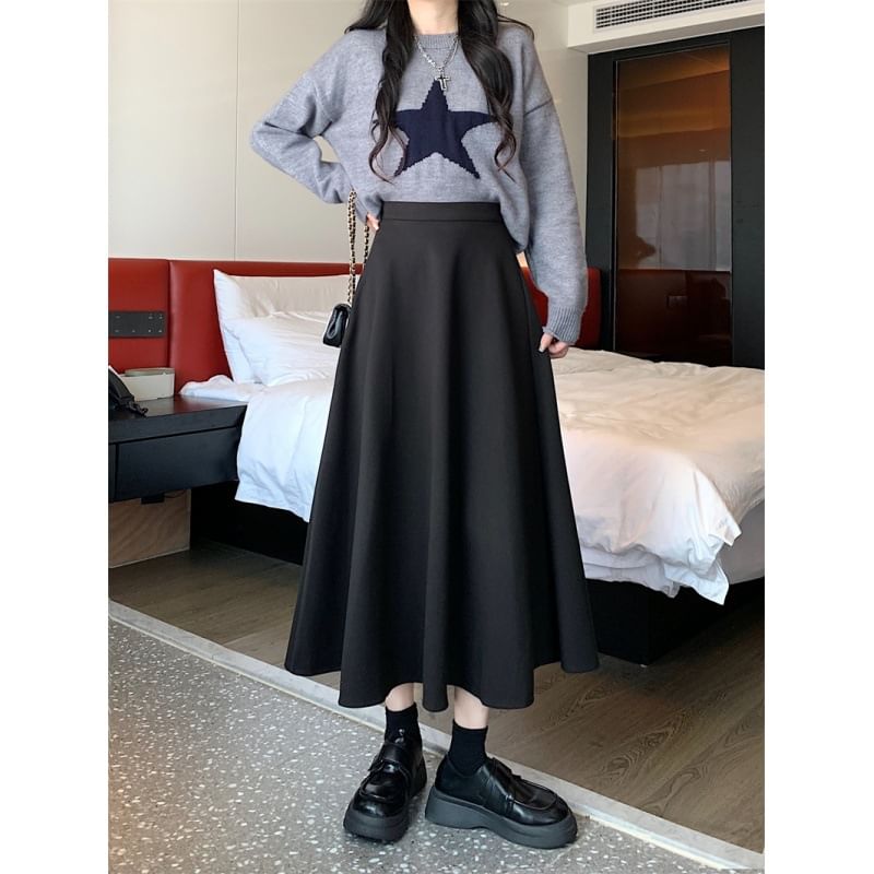 OGAWA - Hoge taille effen midi A-lijn rok