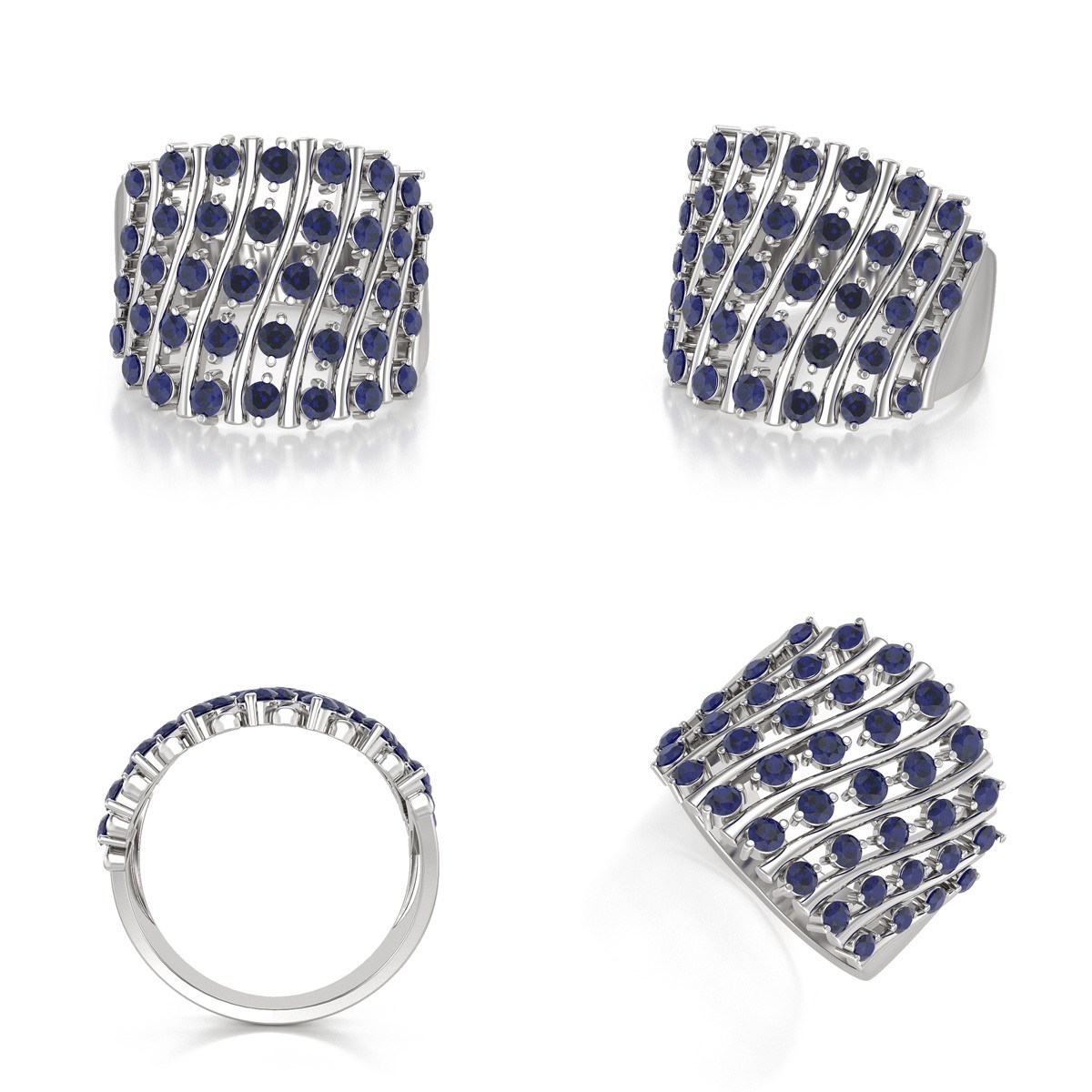 Bague ADEN Or 585 Blanc Saphir 6.92grs