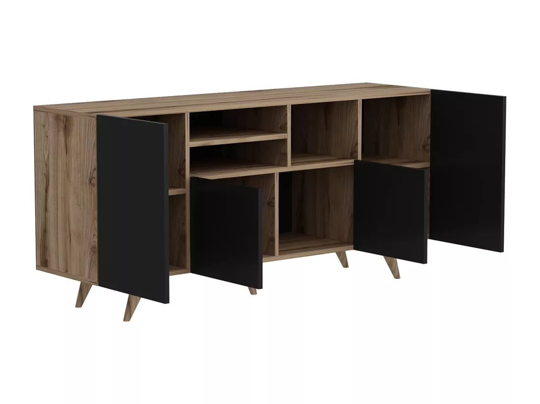 Buffet avec 4 portes et 3 niches - Noir et naturel - MOSTIA