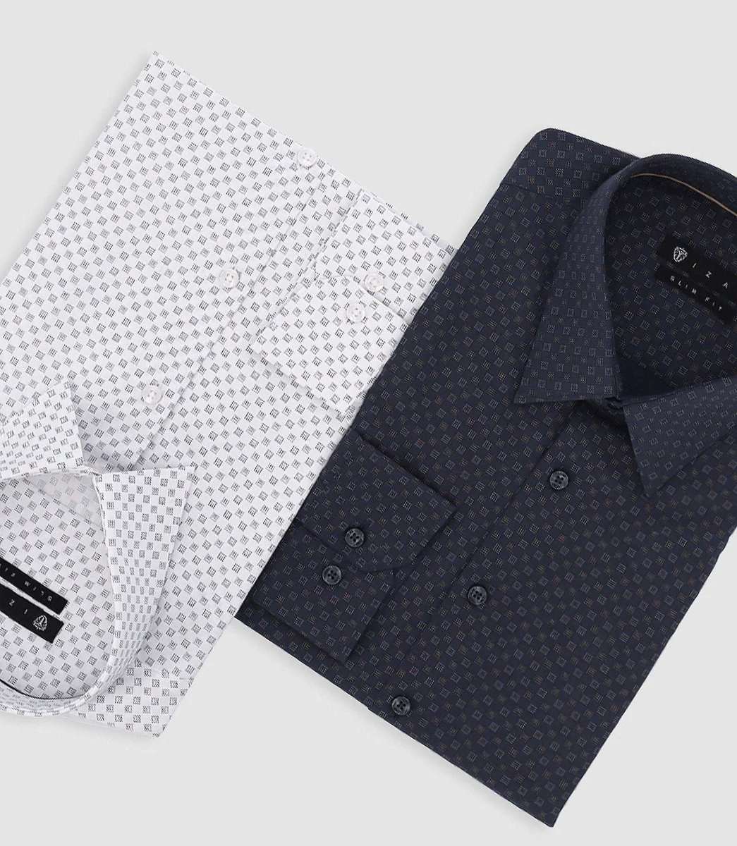 Chemise imprimée micro motifs blanche et beige PAMPA