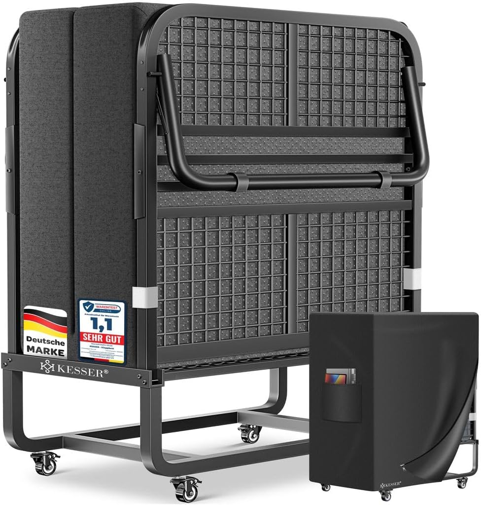 KESSER® Klappbett 200x90cm Gästebett inkl. Matratze aus Memory-Schaum & Rollen | faltbares Reisebett mit Metallrahmen für Erwachsene belastbar bis 250kg | Metallbett mit Schaumstoffmatratze & Cover