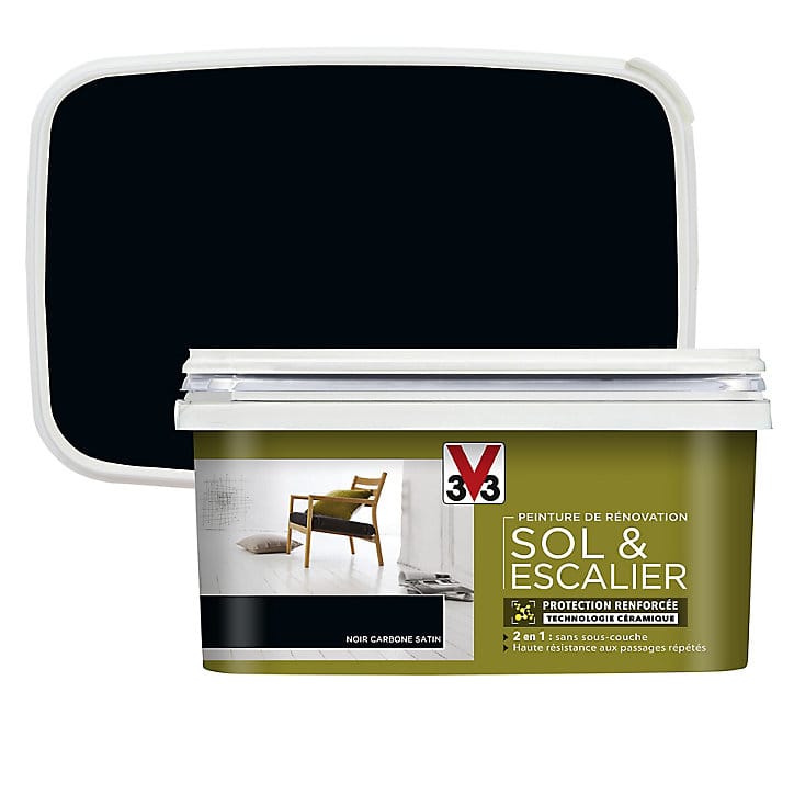 Peinture de rénovation sol et escalier V33 noir carbone satin 2L