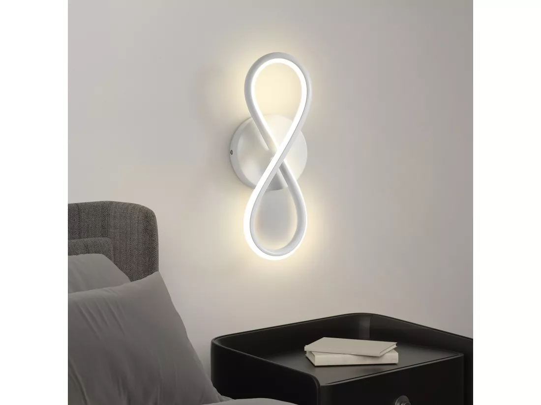 NETTLIFE Applique murale LED noire 7 W design incurvé blanc chaud 3000 K pour escalier d'intérieur