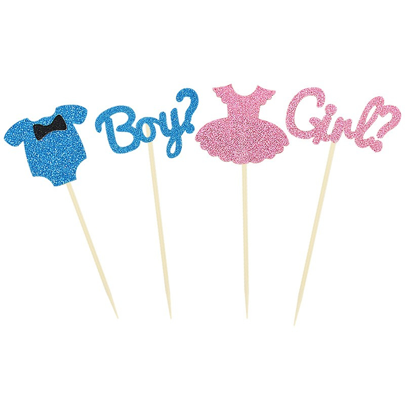 (12-tlg. Set) Kuchenstecker Baby Shower Tortenstecker Topper Dekoration für Torten / Kuchen - Gender Reveal