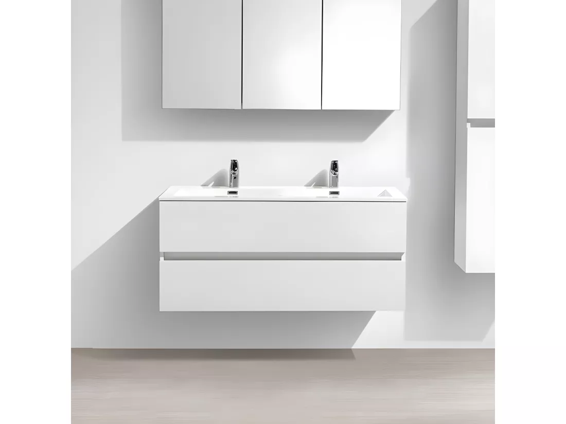 Meuble salle de bain design double vasque SIENA largeur 120 cm blanc laqué