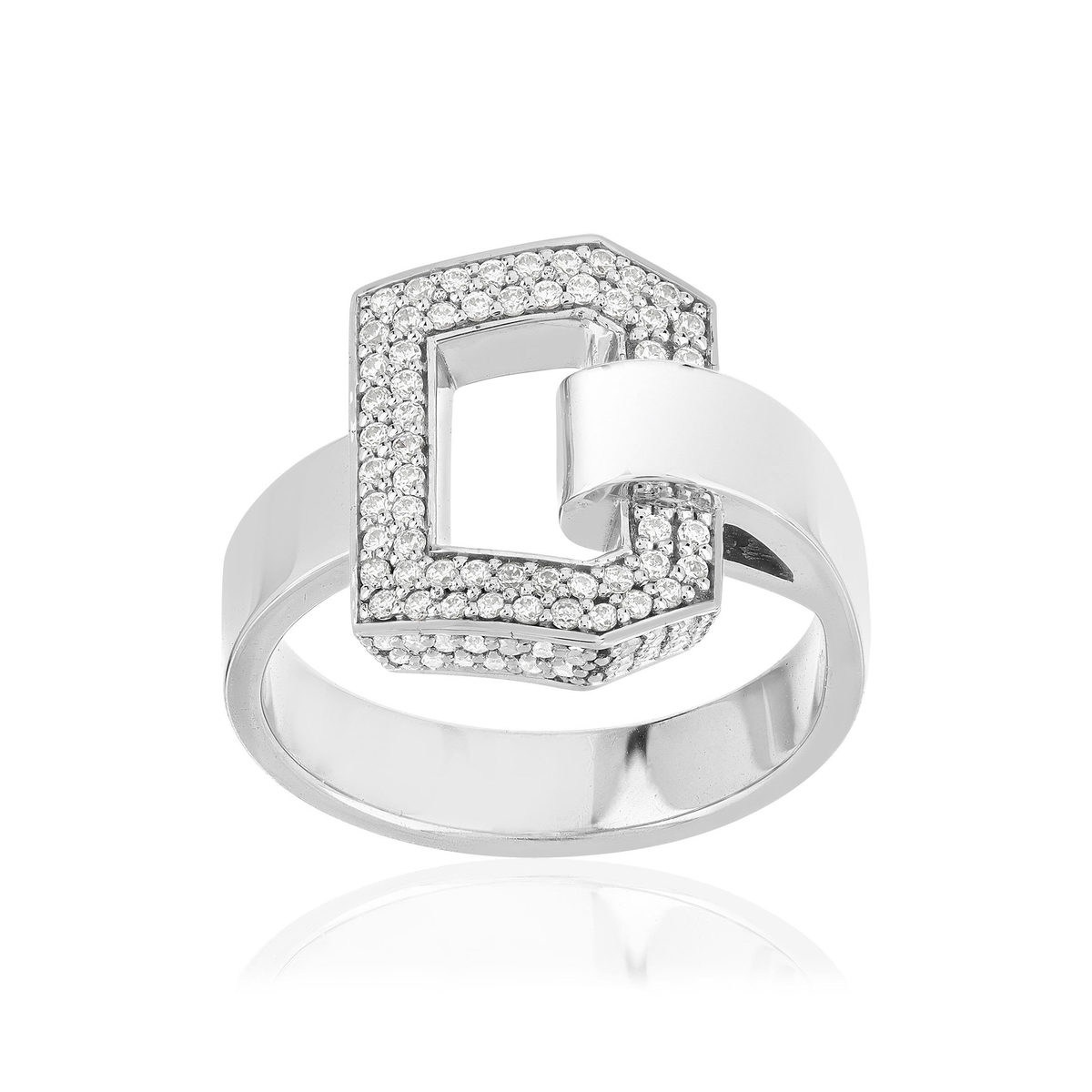 Bague or recyclé 750 blanc boucle et demi-tour diamants