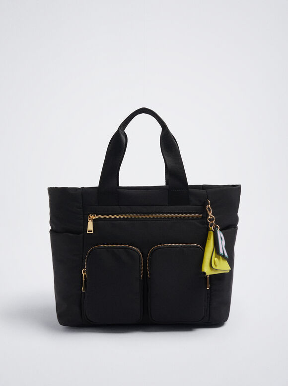 Sacola de compras em nylon com pingente - Preta
