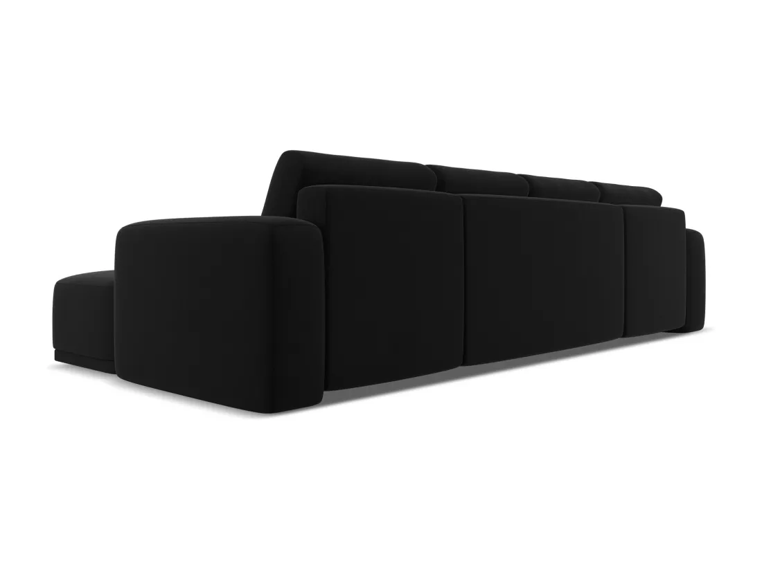 Canapé d'angle panoramique convertible en velours - noir - KAILA