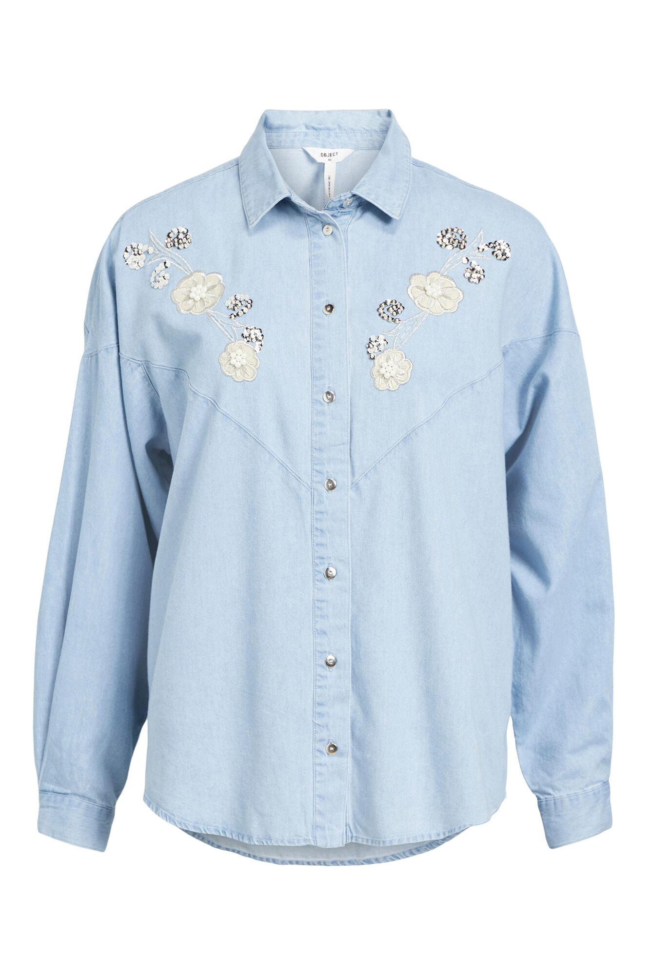 Camisa jeans com detalhes bordados - Azul
