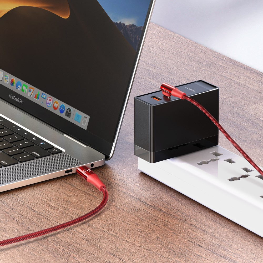 (1.2m) USB C auf USB C 90 Grad Winkel Ladekabel Nylon Datenkabel Power Delivery   Quick Charge 4.0 (PD/100W) - Rot