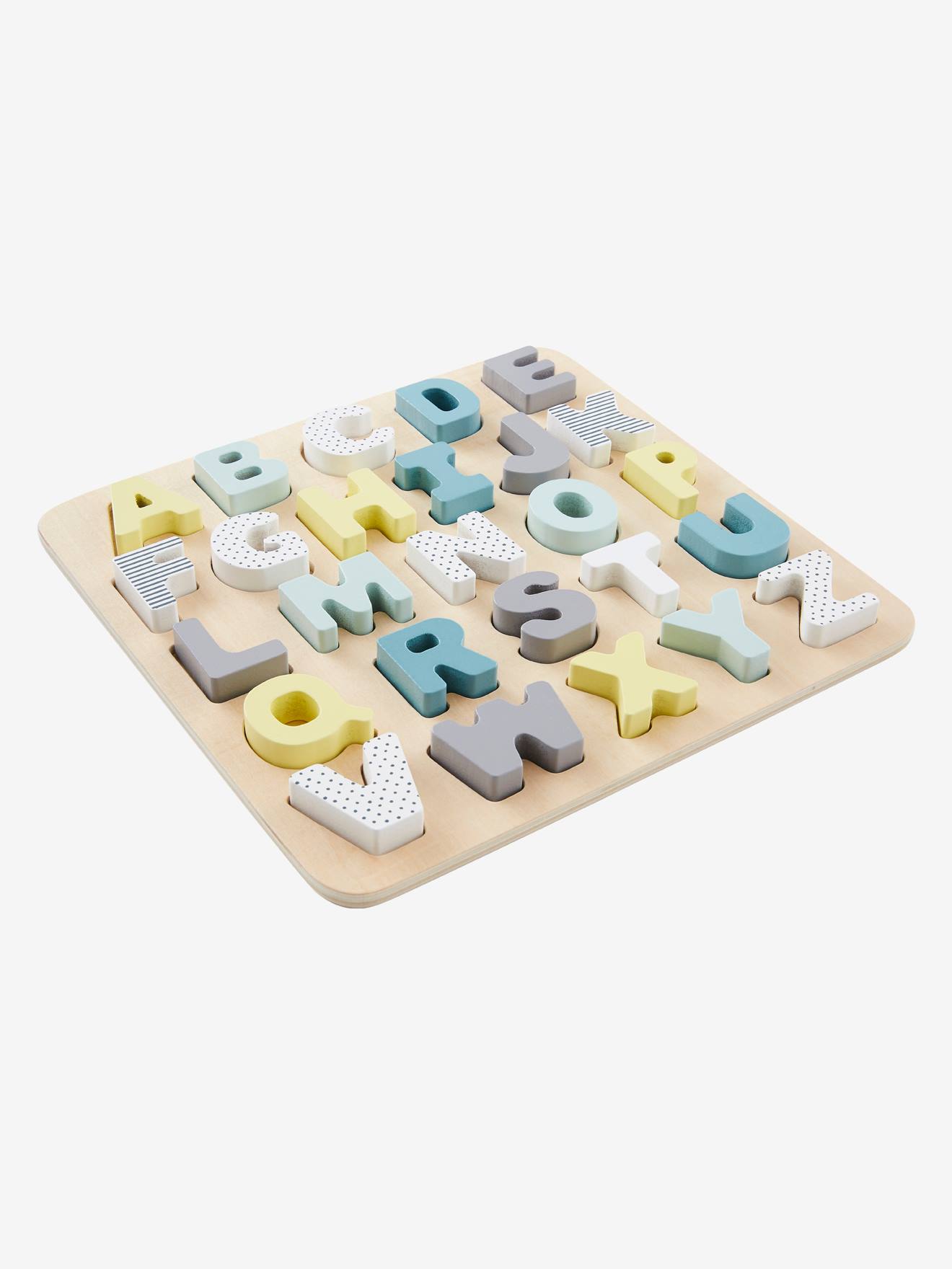 Quebra-cabeça de madeira com letras para encaixar, multicolorido