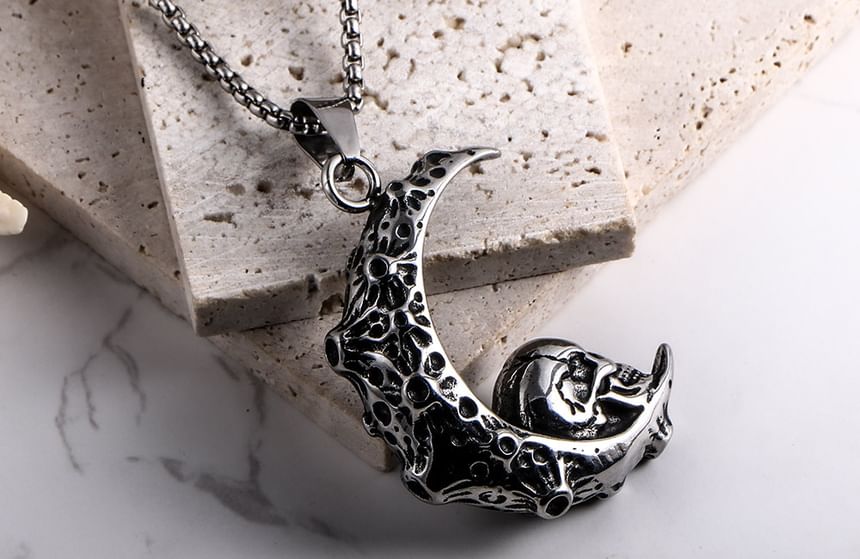 Prushia - Hanger / ketting / set van roestvrij staal met schedel en halve maan