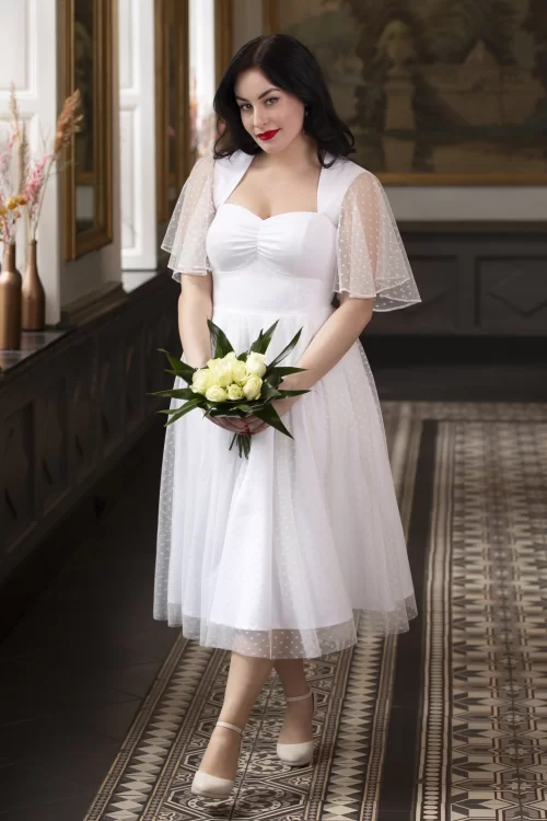 Topvintage Boutique Collection Topvintage exclusive ~ Holly Bridal swing jurk in wit