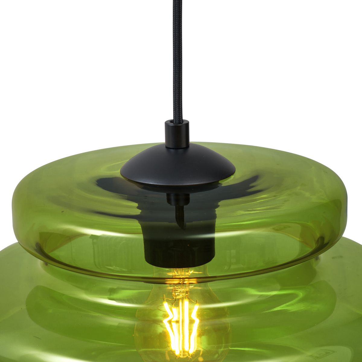 Retro hanglamp zwart met groen glas 3-lichts - Denise