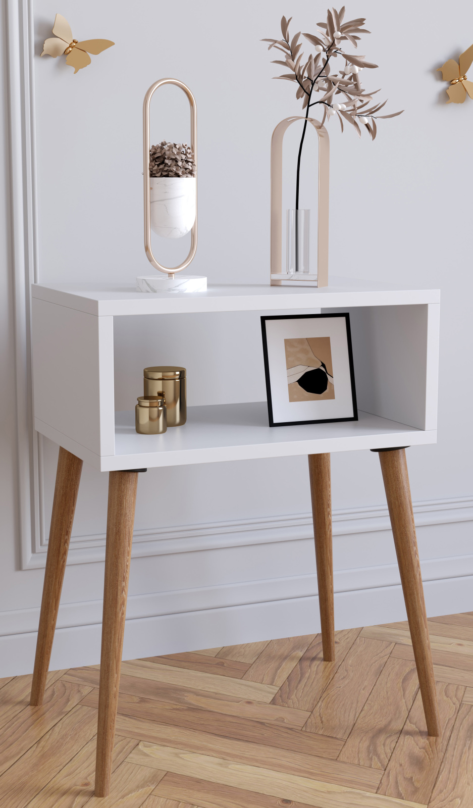 Nachttisch SINGOL M - weiß-Honig Eiche - 45 cm breit