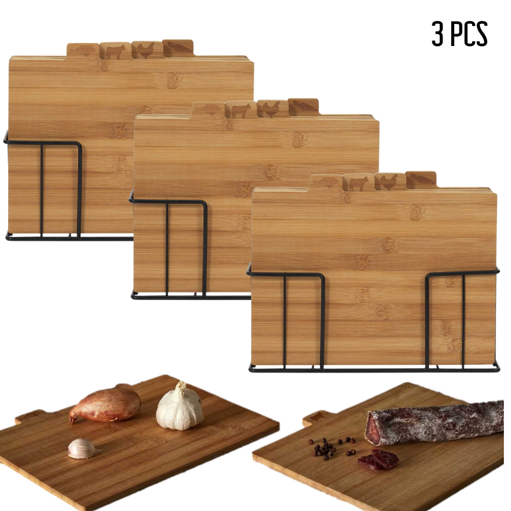OTIX Snijplankenset set van 3 met Houder Set van 4 Bamboe Houten Sn...