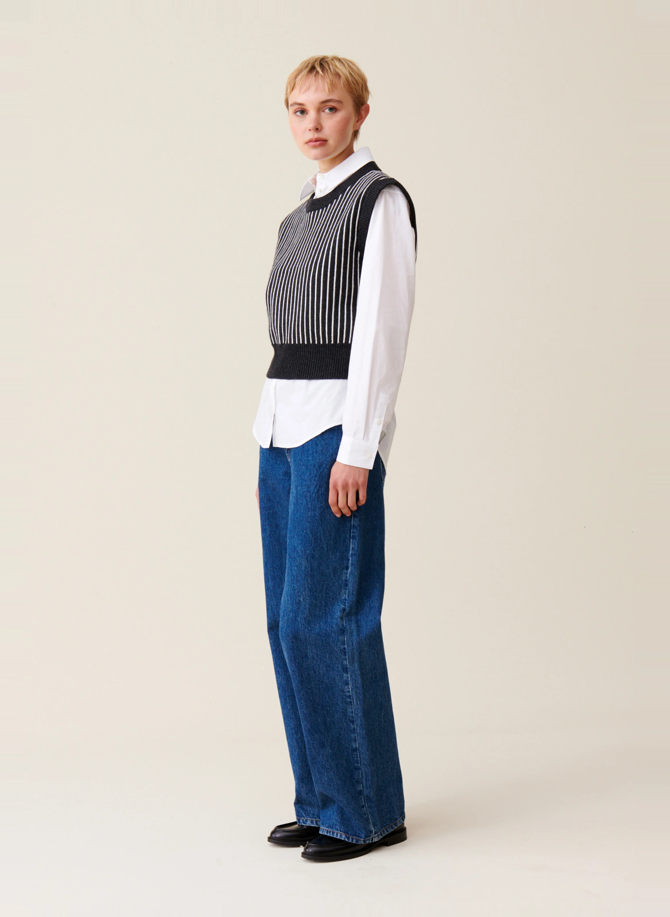 Pull rayé sans manches en maille | Gris