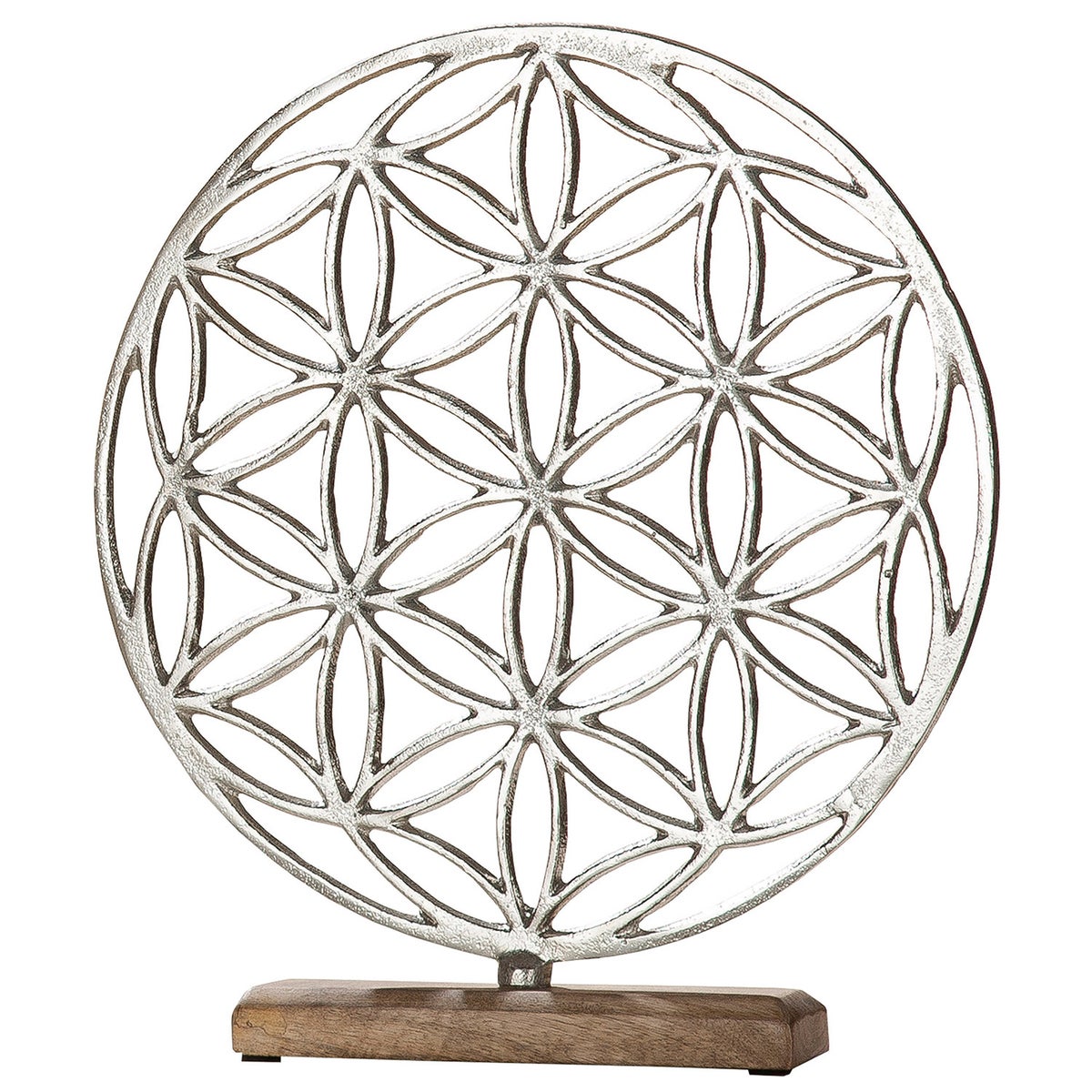 Staande reliëfdecoratie GILDE, hoogte 36 cm, breedte 5 cm, zilverkleurig aluminium, mangohout