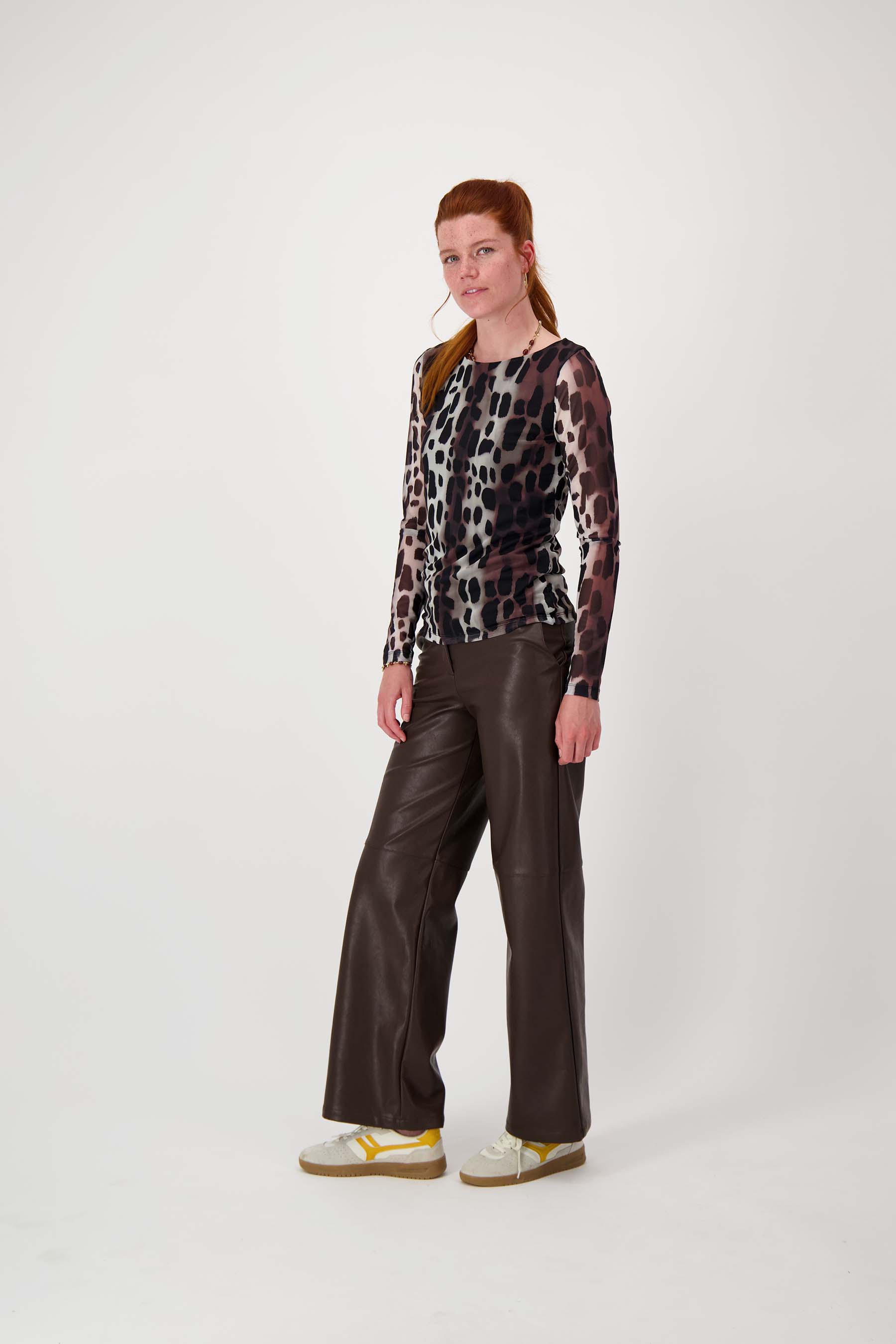 mesh top met giraf print en boothals