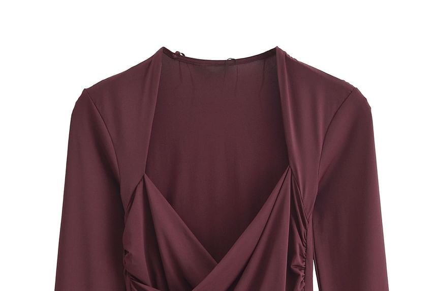 Avauntgardo - T-shirt met lange mouwen, V-hals en gerimpeld effect