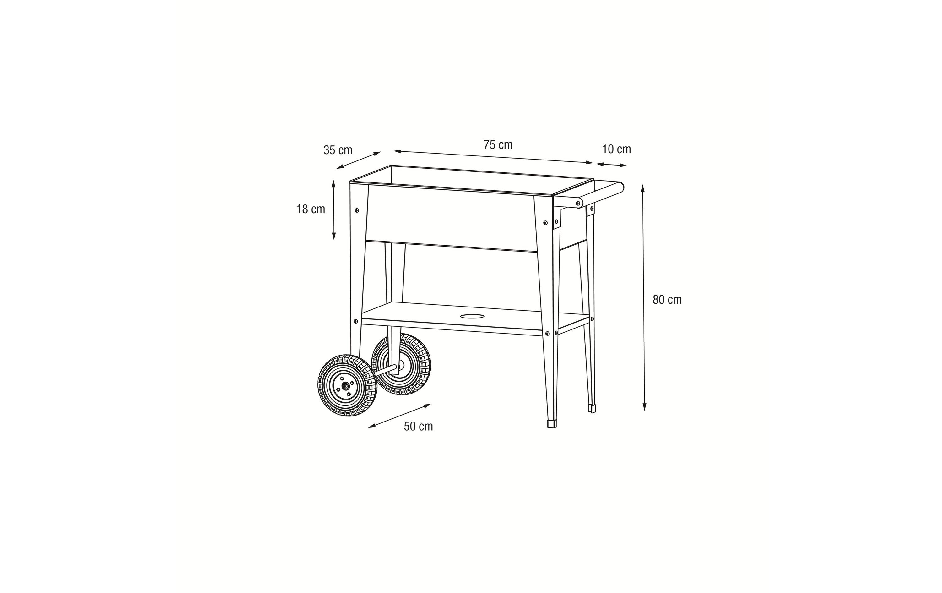 Hochbeet Urban Garden Trolley, 75 x 35 x 80 cm, Opuntia<br>Mobiles Beet
