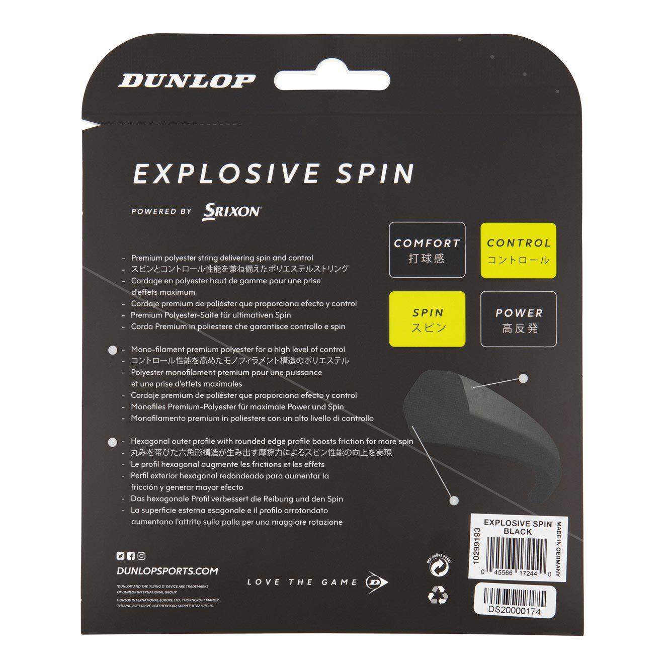 Dunlop Explosive Spin Cordage En Garniture 12m - Noir