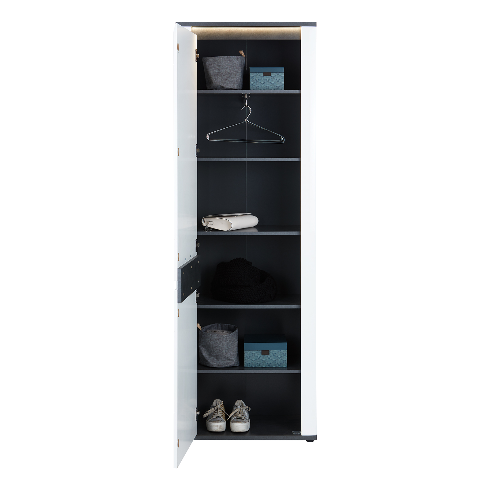 Luca Bessoni Garderobenschrank ALASSIO - weiß Hochglanz - Matera dunkel - 65 cm