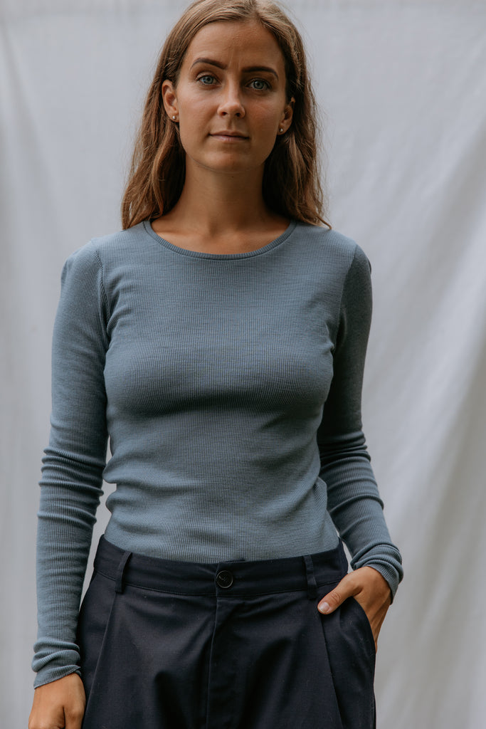 Tamra W, Uld Rib T-shirt - Stormy Blue