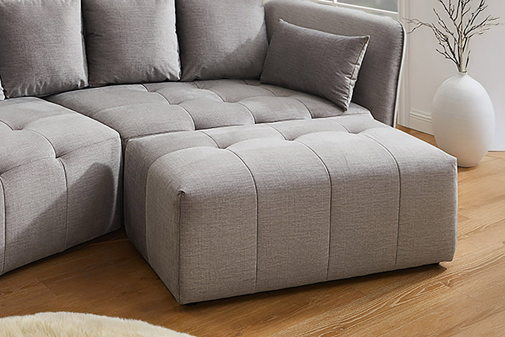 Moderner Hocker ROYAL 120cm grau Velours-Strickstoff Federkern Sitzhocker