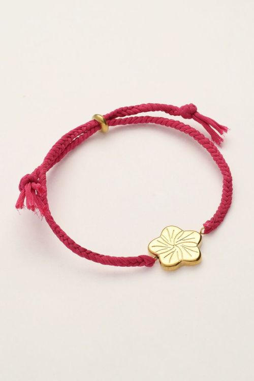 Art roze koord armband met bloem