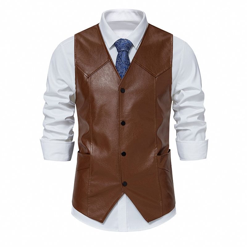YIKES - Kunstleren V-hals vest met knoopjes
