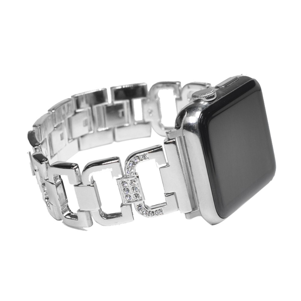 Apple Watch (49/46/45/44 mm) Edelstahl Schmuckarmband mit Glitzersteinen - Silber