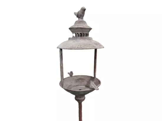 Mangeoire à oiseaux abreuvoir sur pied pique jardin métal gris 140cm