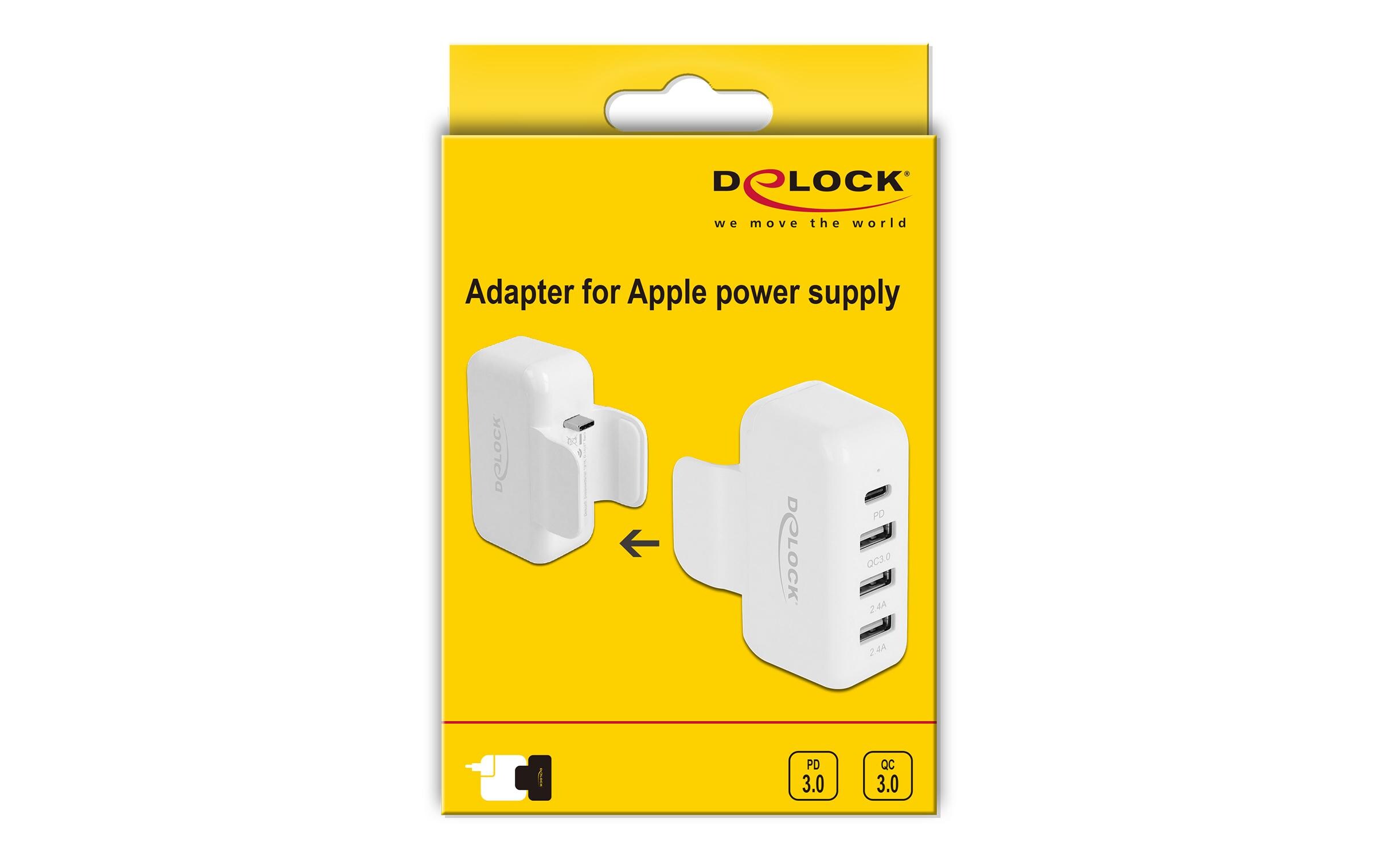 USB-Wandladegerät Apple Adapter 4x USB, PD & QC 3.0Delock Adapter für Apple Netzteil mit PD und QC 3.0