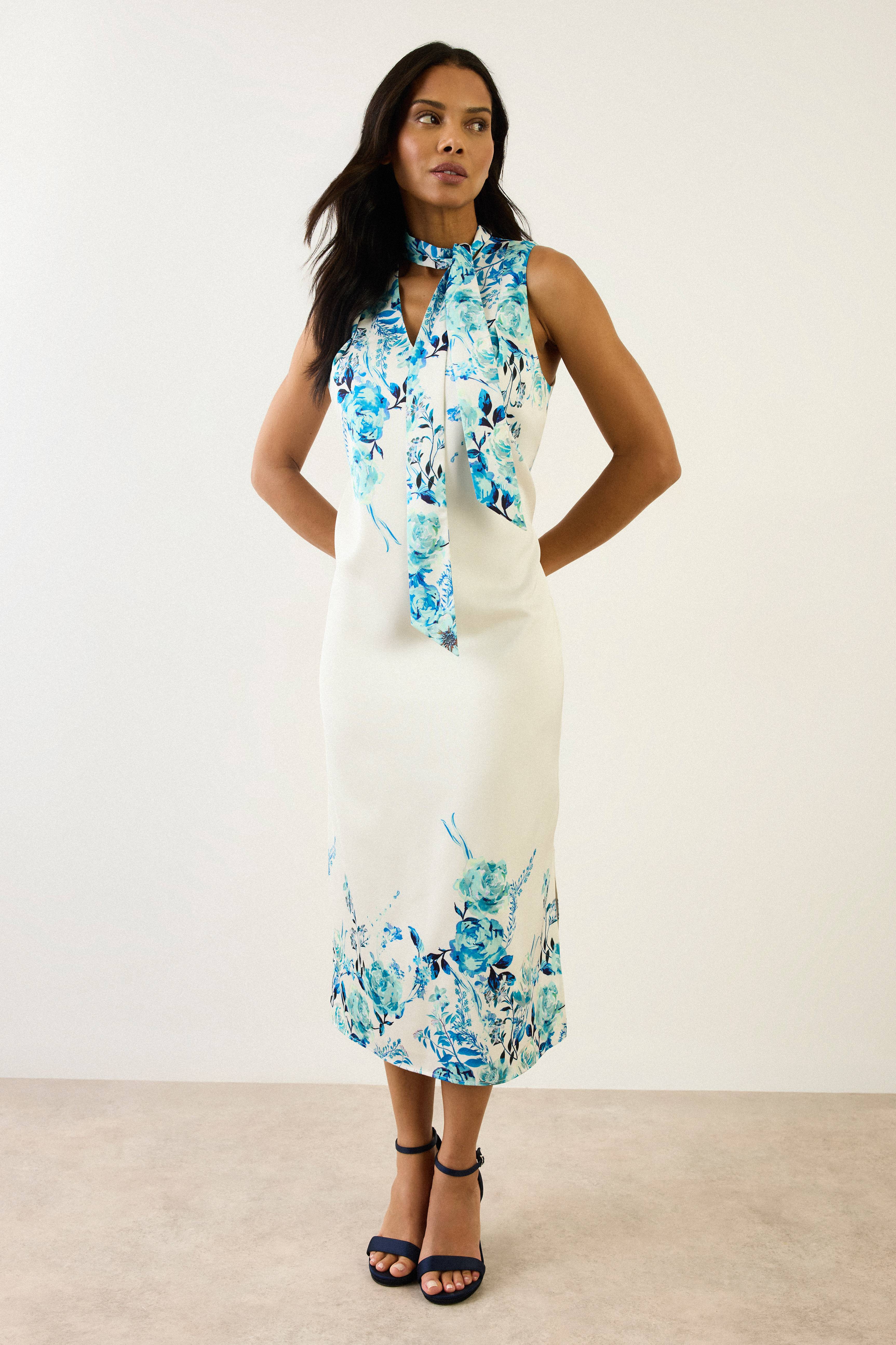 Wallis Robe Midi Satinée À Imprimé Floral Avec Foulard