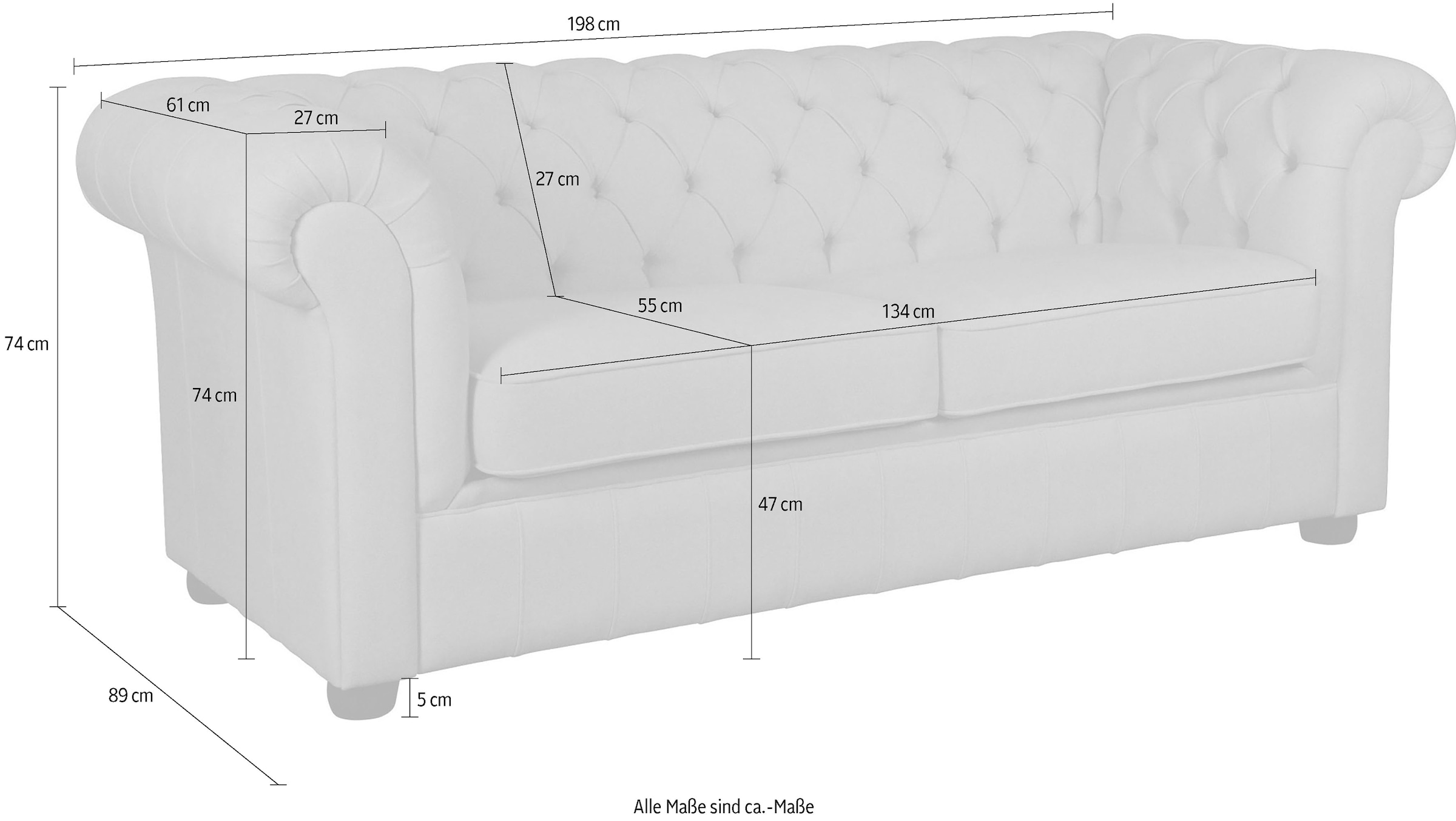 Home affaire 3-Sitzer »CHARENTE, optionale Schlafsofa, Chesterfield-Sofa, Bettfunktion« mit edler Knopfheftung und typischen Armlehnen, B/T/H 198/89/74 cm