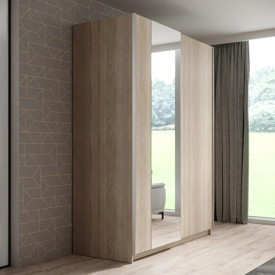 Meubella - Kledingkast Ganaro - Eiken - 150 cm - Met spiegel
